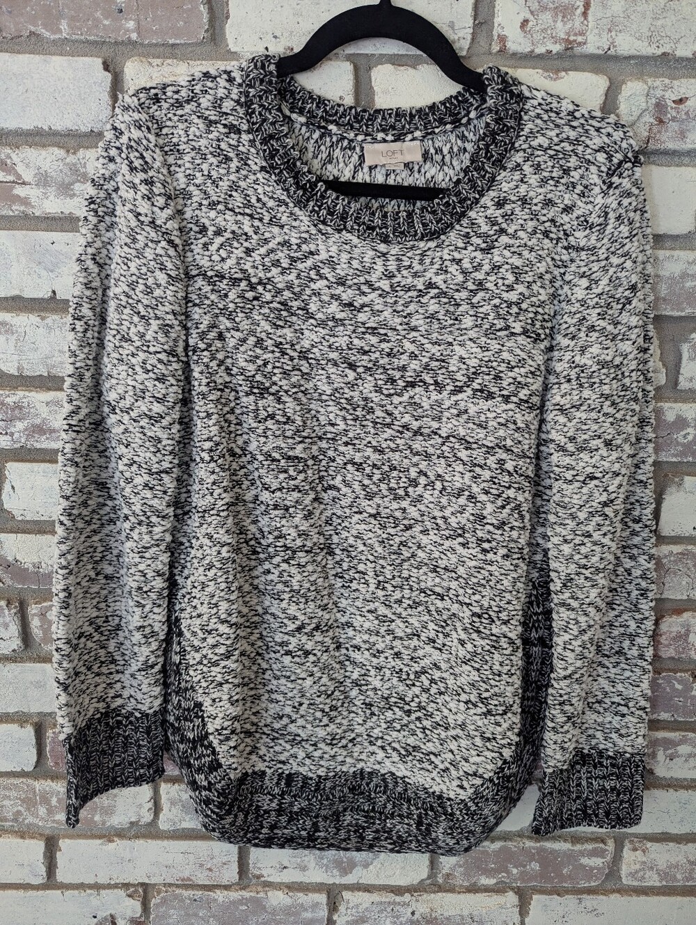 LOFT Black & White Marled Crew Neck Sweater
